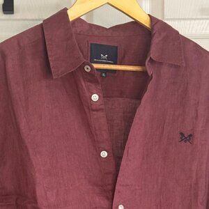 Crew Clothing Long-sleeve Button-down Linen Men's Shirt in Wine Red, XL